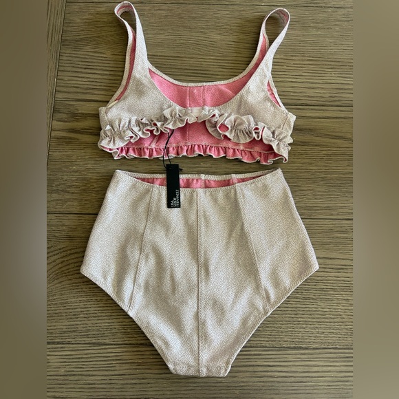 Lisa Marie Fernandez Colby High-Waist Bkini Silver & Pink Metallic Jacquard Sz 1 - Picture 15 of 16